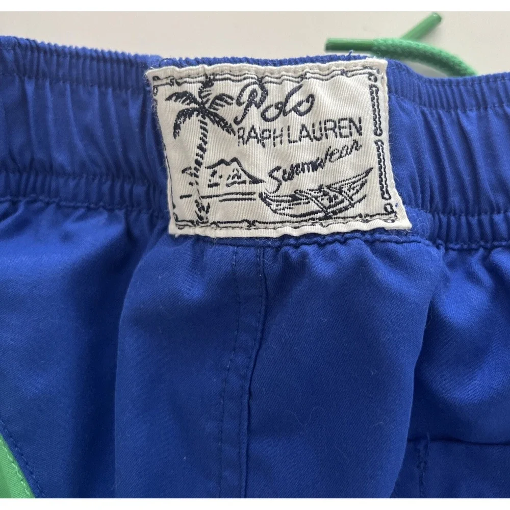 Boys Swimwear Sz L 14/16 Polo Ralph Lauren Logo Green Stripe Lined Stretch Retro